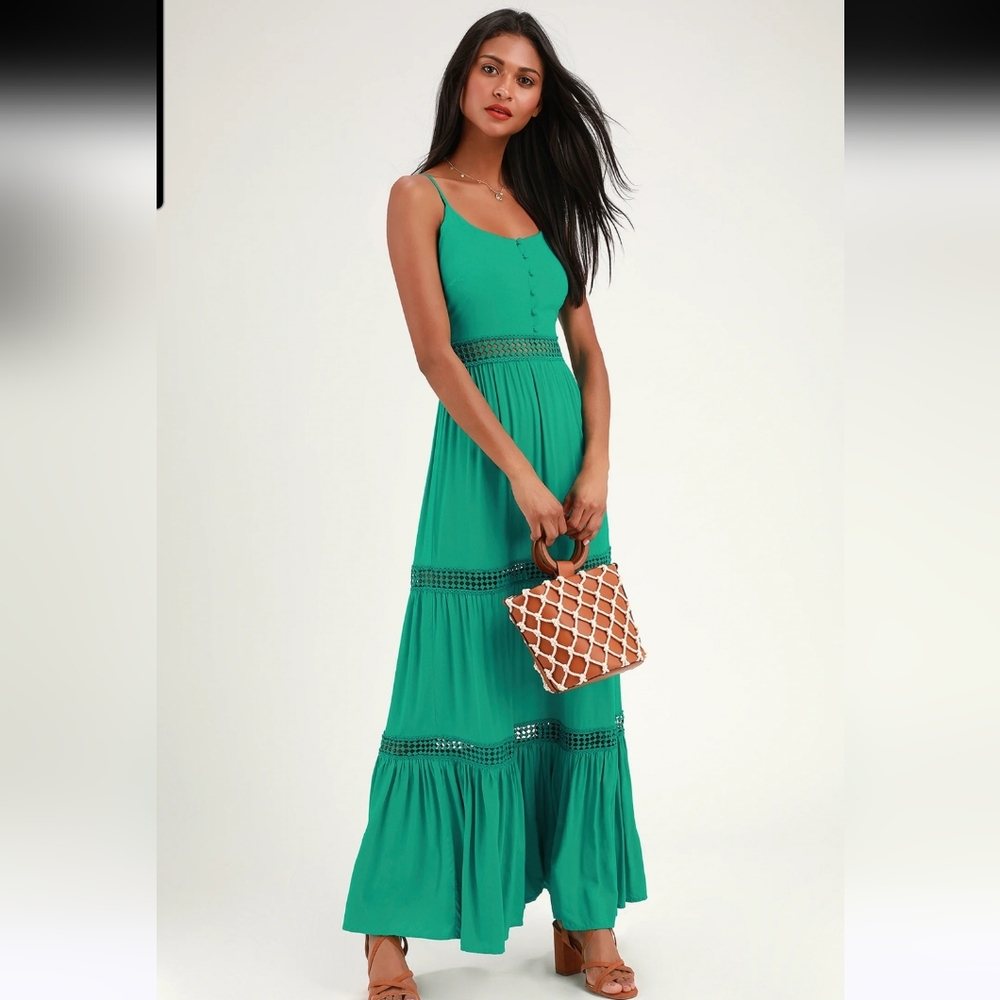 Jack By BB Dakota NWT Crochet Lace Green Maxi Dress Sz 10